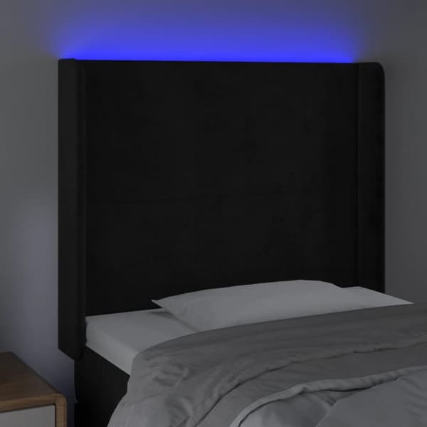 Sängyn pääty LED-valolla, musta, 83x16x118/128 cm, sametti