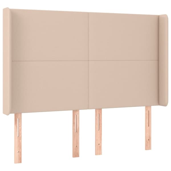 sengegavl med LED-lys 147x16x118/128 cm kunstlæder cappuccino