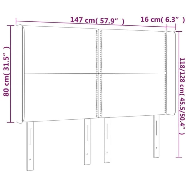 sengegavl med LED-lys 147x16x118/128 cm stof cremefarvet