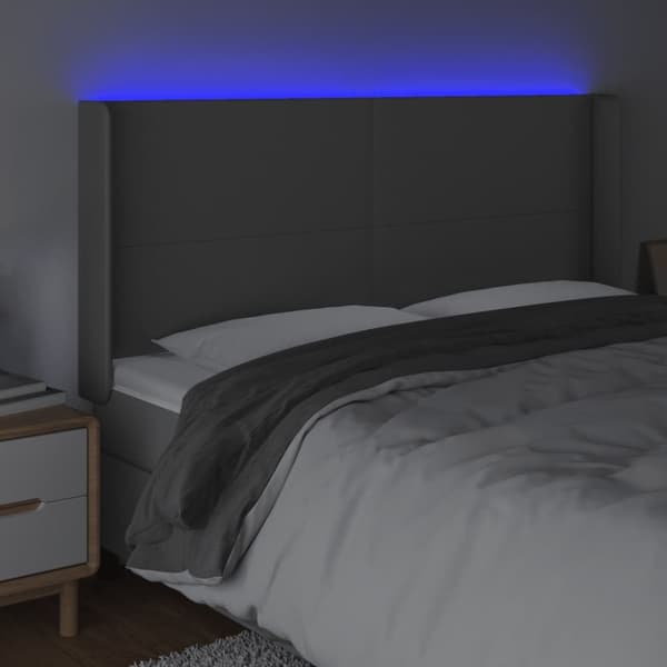 sengegavl med LED-lys 203x16x118/128 cm kunstlæder grå