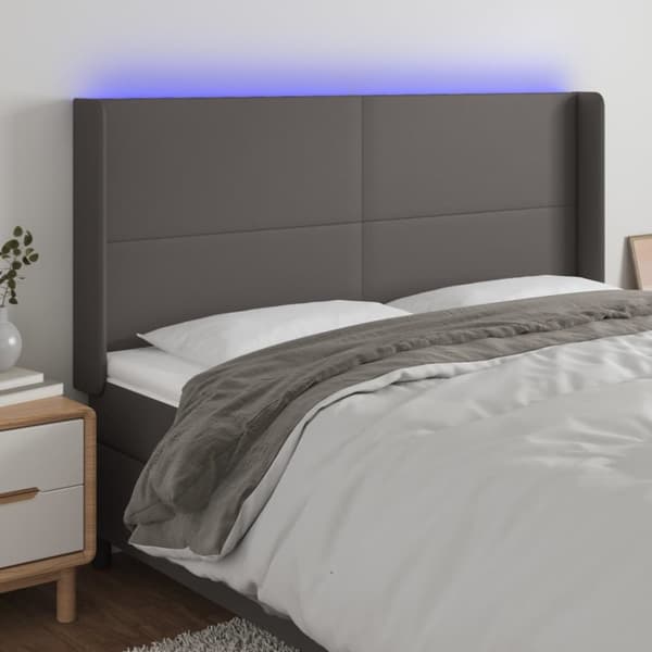 sengegavl med LED-lys 203x16x118/128 cm kunstlæder grå
