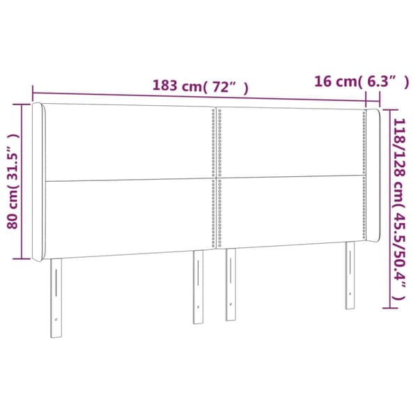 sengegavl med LED-lys 183x16x118/128 cm stof gråbrun