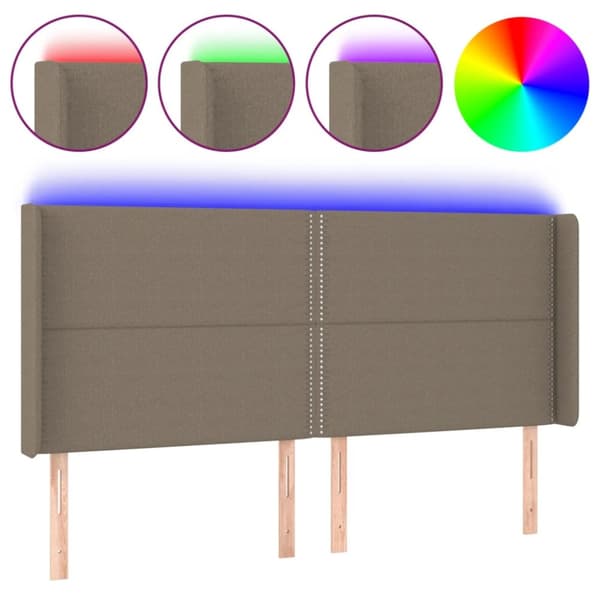 sengegavl med LED-lys 183x16x118/128 cm stof gråbrun