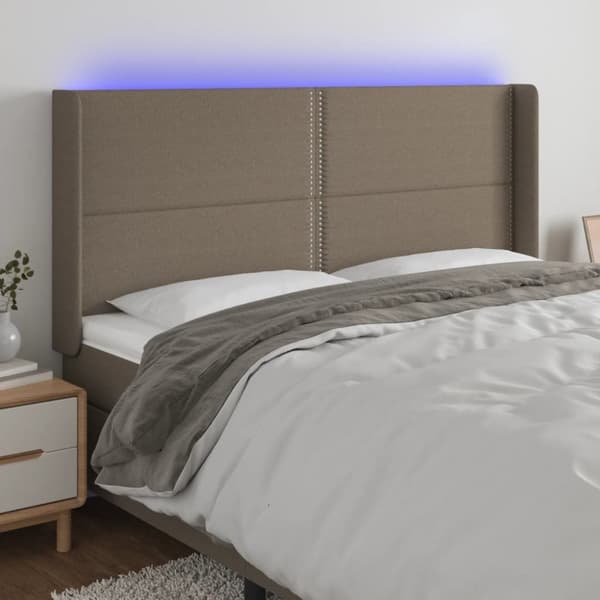 sengegavl med LED-lys 183x16x118/128 cm stof gråbrun