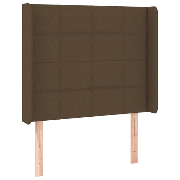 sengegavl med LED-lys 93x16x118/128 cm stof mørkebrun