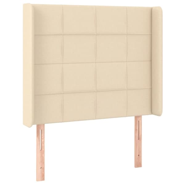 sengegavl med LED-lys 83x16x118/128 cm stof cremefarvet