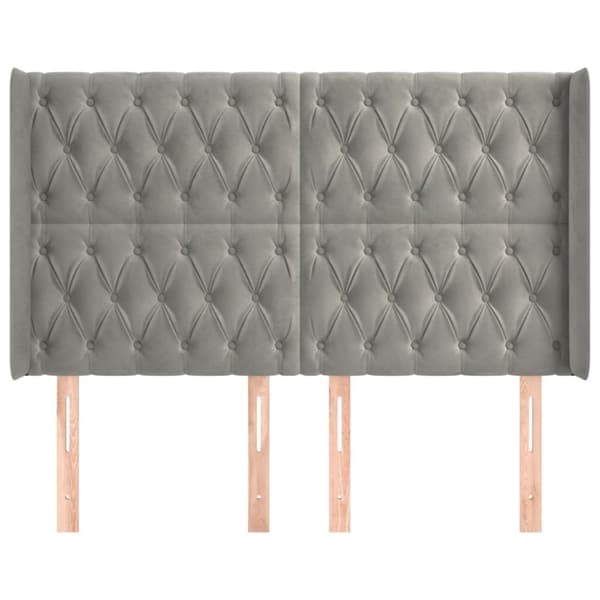 sengegavl med kanter 163x16x118/128 cm fløjl lysegrå