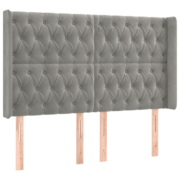 sengegavl med kanter 163x16x118/128 cm fløjl lysegrå