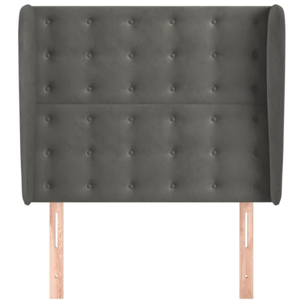 sengegavl med kanter 93x23x118/128 cm fløjl mørkegrå