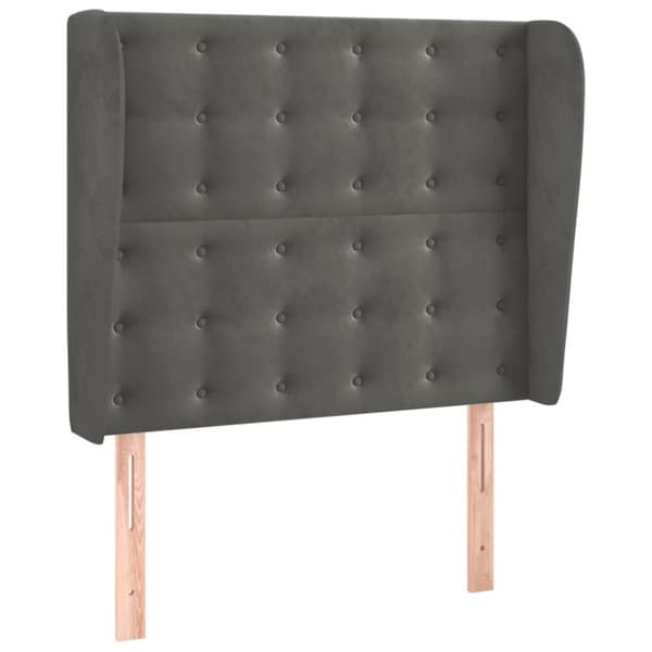 sengegavl med kanter 93x23x118/128 cm fløjl mørkegrå