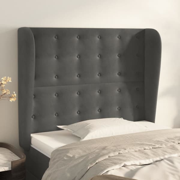 sengegavl med kanter 93x23x118/128 cm fløjl mørkegrå