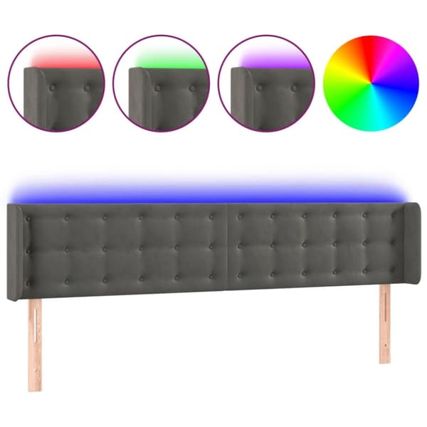 sengegavl med LED-lys 183x16x78/88 cm fløjl mørkegrå