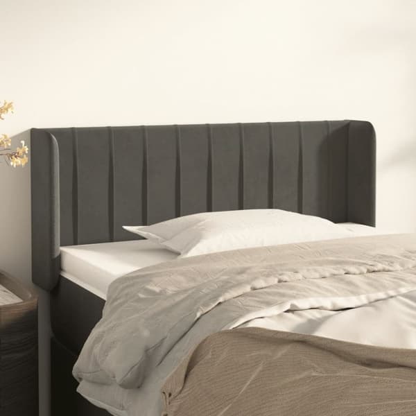 sengegavl med kanter 103x16x78/88 cm fløjl mørkegrå