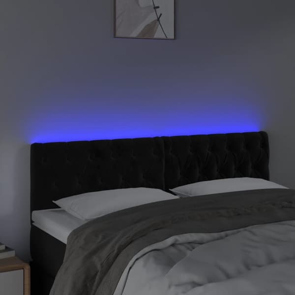 Sängyn pääty LED-valolla, musta, 160x7x78/88 cm, samettia