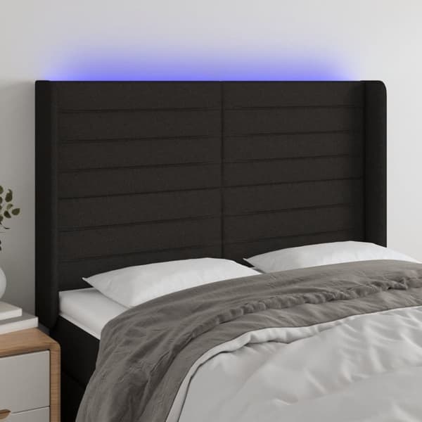 Sängyn pääty LED-valolla, musta, 147x16x118/128 cm, kangas