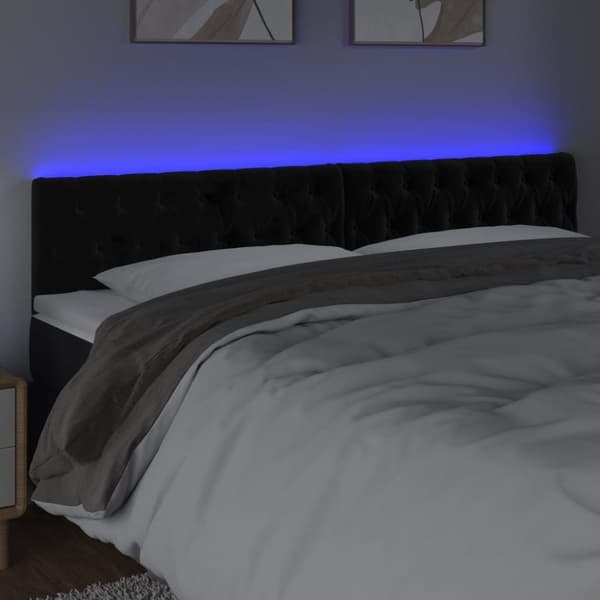 Sängyn pääty LED-valolla, musta, 180x7x78/88 cm, samettia