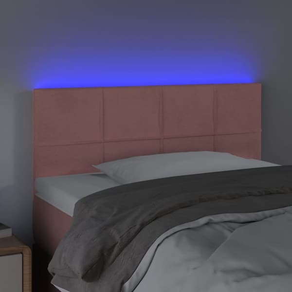 sengegavl med LED-lys 100x5x78/88 cm fløjl lyserød