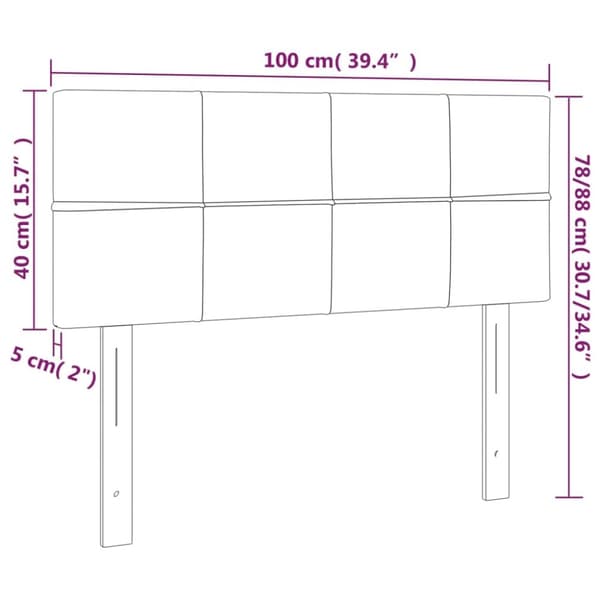sengegavl med LED-lys 100x5x78/88 cm fløjl lyserød