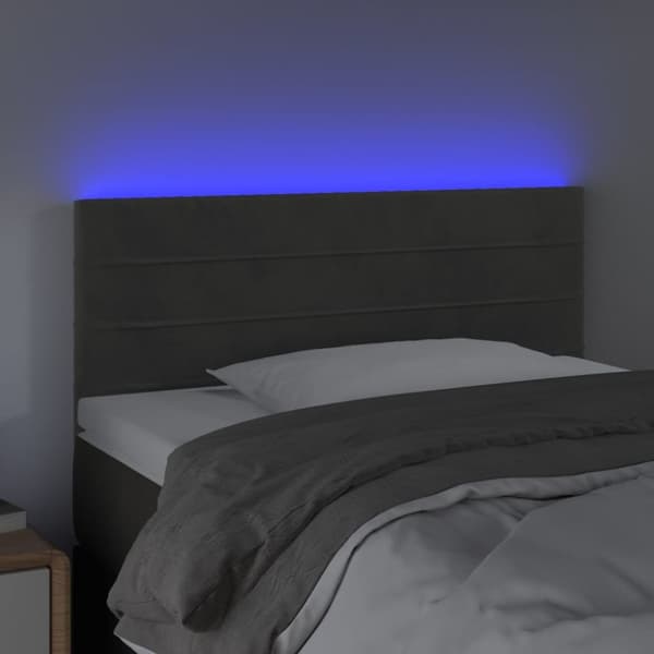 sengegavl med LED-lys 80x5x78/88 cm velour mørkegrå