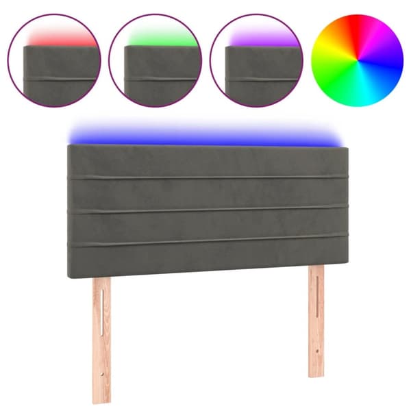 sengegavl med LED-lys 80x5x78/88 cm velour mørkegrå