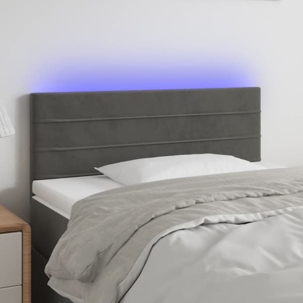 sengegavl med LED-lys 80x5x78/88 cm velour mørkegrå