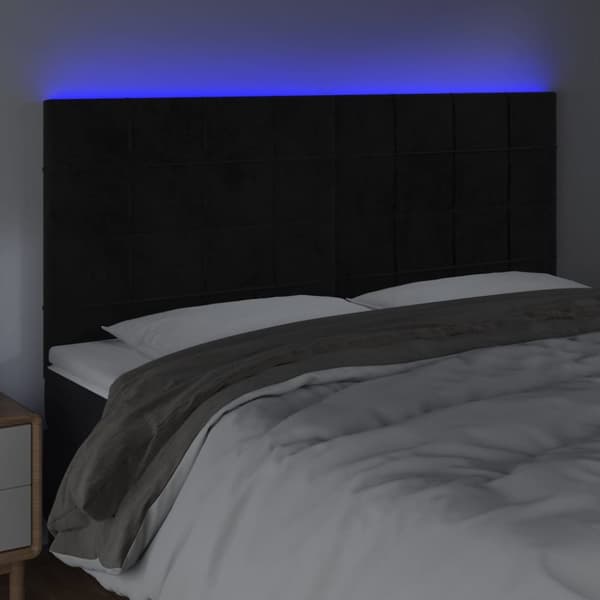 Sängyn pääty LED-valolla, musta, 180x5x118/128 cm, sametti
