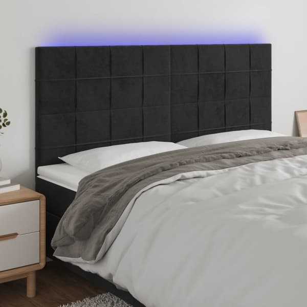Sängyn pääty LED-valolla, musta, 180x5x118/128 cm, sametti