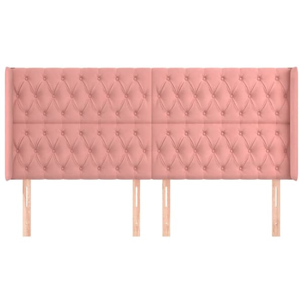sengegavl med kanter 203x16x118/128 cm fløjl lyserød