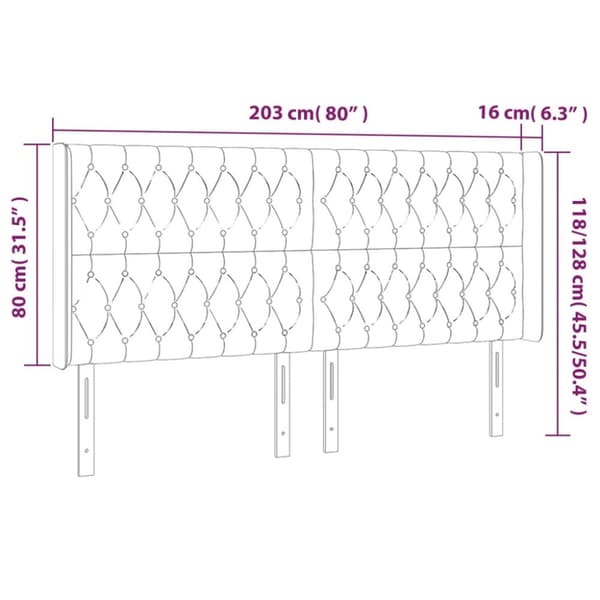 sengegavl med kanter 203x16x118/128 cm fløjl lyserød