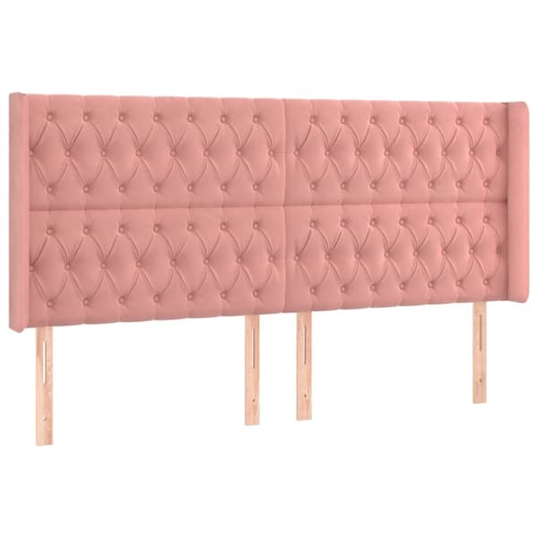 sengegavl med kanter 203x16x118/128 cm fløjl lyserød