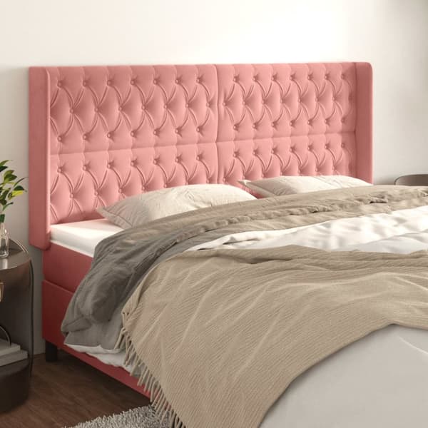 sengegavl med kanter 203x16x118/128 cm fløjl lyserød