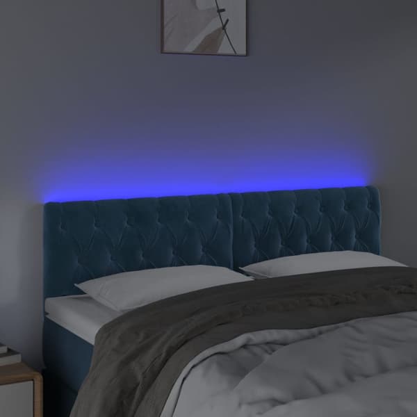 sengegavl med LED-lys 160x7x78/88 cm velour mørkeblå