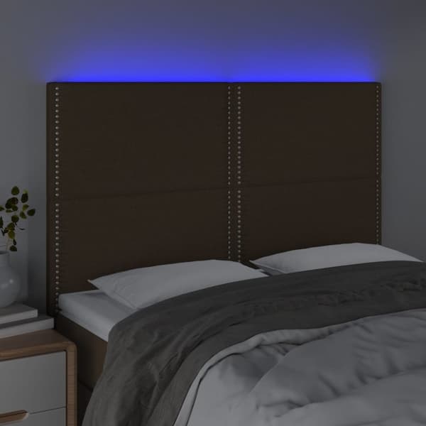 Sängyn pääty, jossa LED tummanruskea 144x5x118/128 cm kangas
