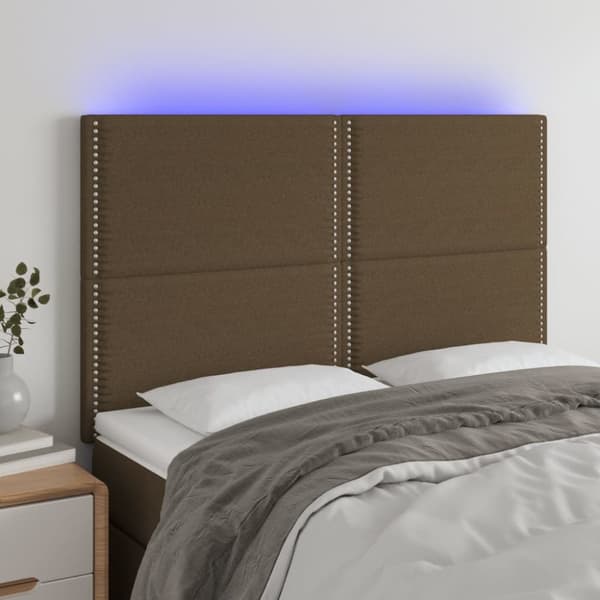 Sängyn pääty, jossa LED tummanruskea 144x5x118/128 cm kangas
