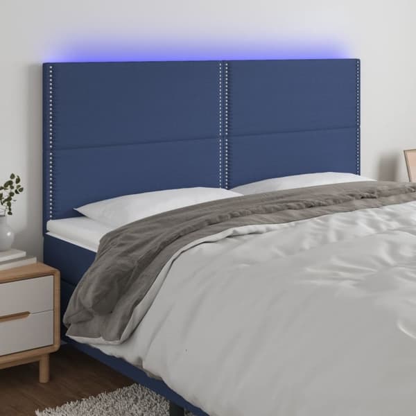 Sängyn pääty LED-valolla, sininen, 160x5x118/128 cm, kangas