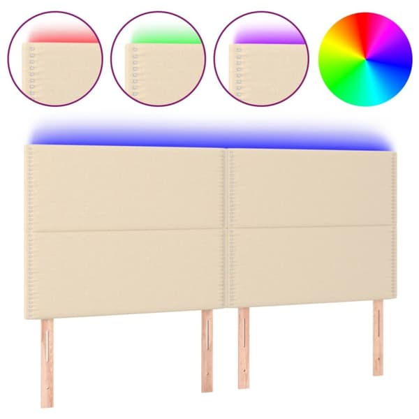 sengegavl med LED-lys 200x5x118/128 cm stof Cremefarvet