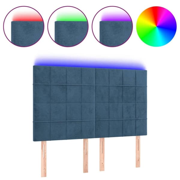 Sänggavel LED mörkblå 144x5x118/128 cm sammet