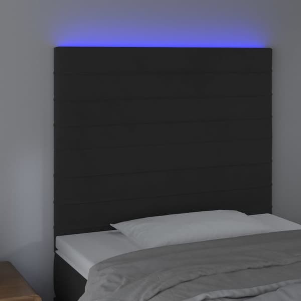 sengegavl med LED-lys 90x5x118/128 cm fløjl sort