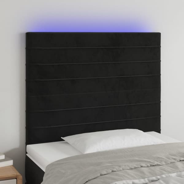 sengegavl med LED-lys 90x5x118/128 cm fløjl sort