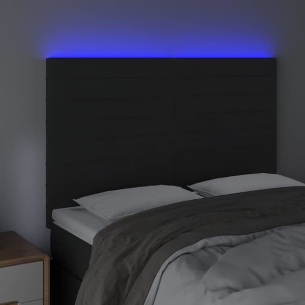 sengegavl med LED-lys 144x5x118/128 cm fløjl sort