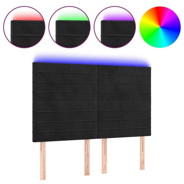 sengegavl med LED-lys 144x5x118/128 cm fløjl sort