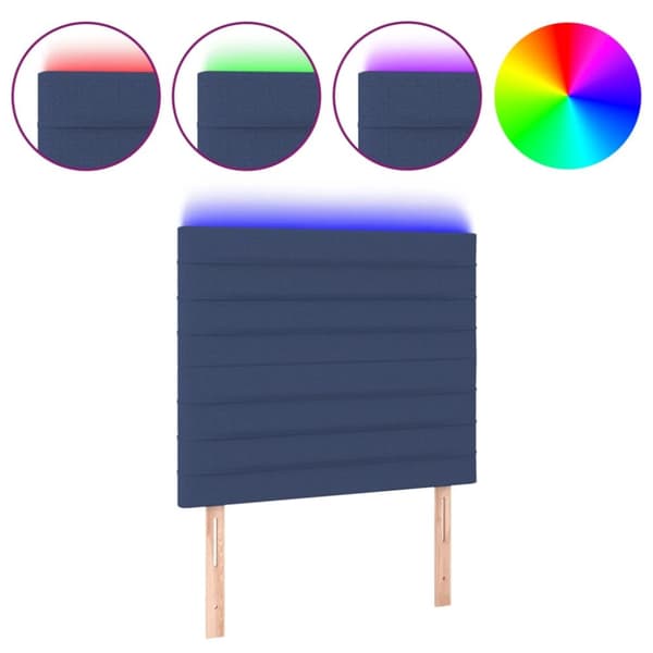 sengegavl med LED-lys 90x5x118/128 cm stof blå