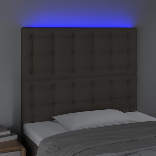 sengegavl med LED-lys 80x5x118/128 cm stof gråbrun