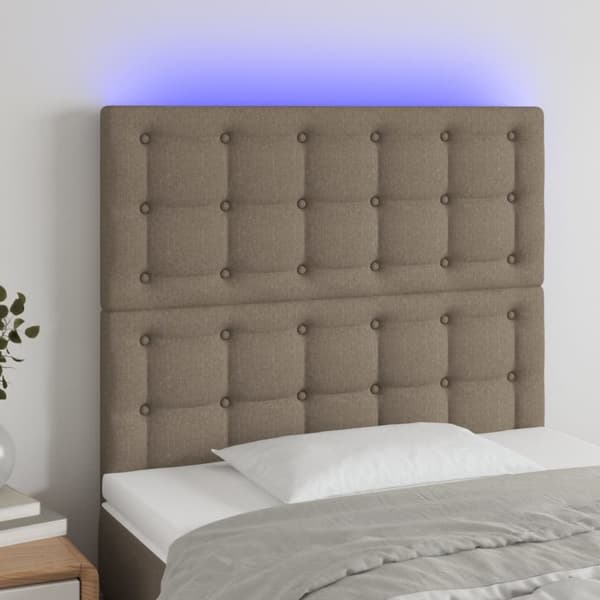 sengegavl med LED-lys 80x5x118/128 cm stof gråbrun