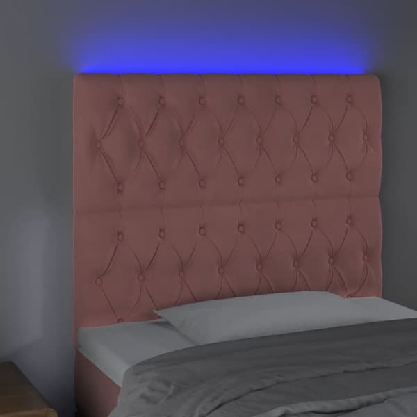 sengegavl med LED-lys 90x7x118/128 cm fløjl lyserød