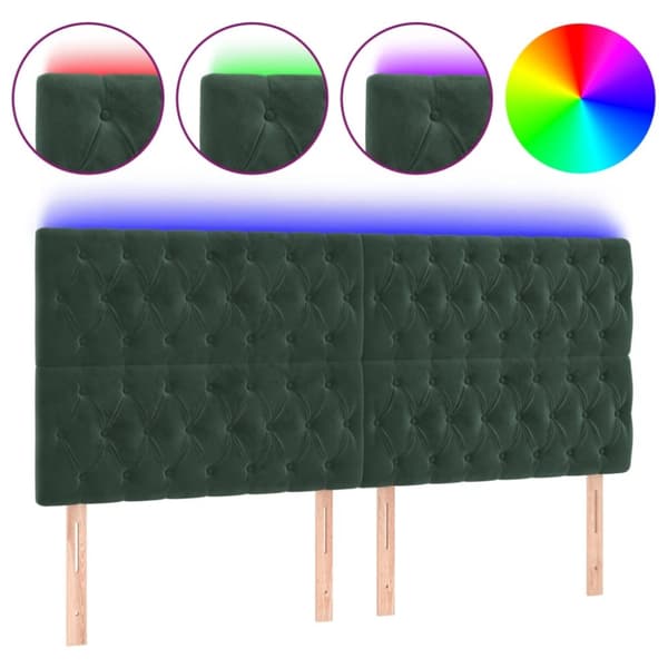 sengegavl med LED-lys 200x7x118/128 cm fløjl mørkegrøn