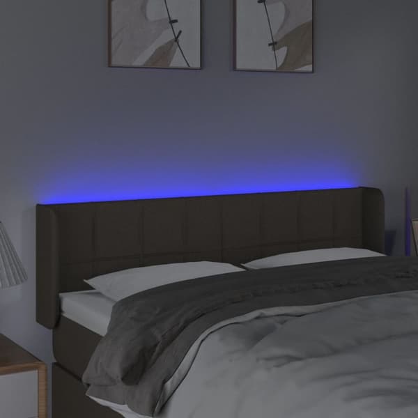 sengegavl med LED-lys 147x16x78/88 cm stof gråbrun