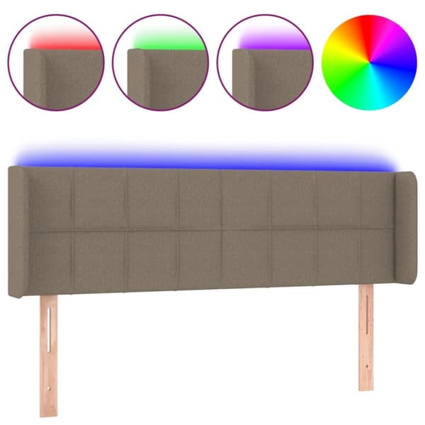 sengegavl med LED-lys 147x16x78/88 cm stof gråbrun