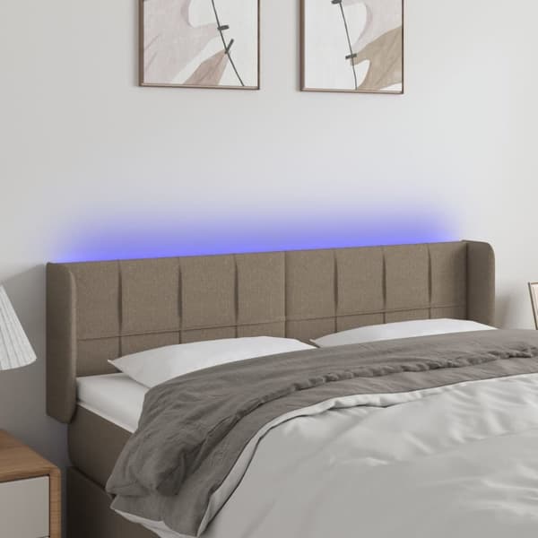 sengegavl med LED-lys 147x16x78/88 cm stof gråbrun