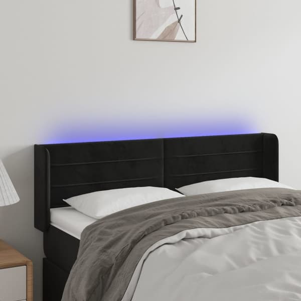 sengegavl med LED-lys 147x16x78/88 cm fløjl sort
